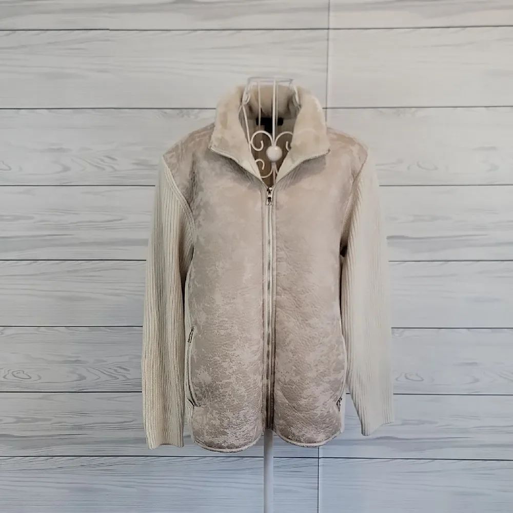 I.N.C Beige Sweater Jacket Zip Front Womens Size L